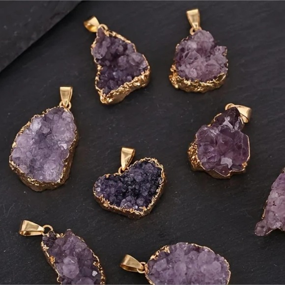 Amethyst Pendant Jewelry - 1pc Natural Irregular Amethyst Rock Pendant Healing Crystal Gemstone Pendant